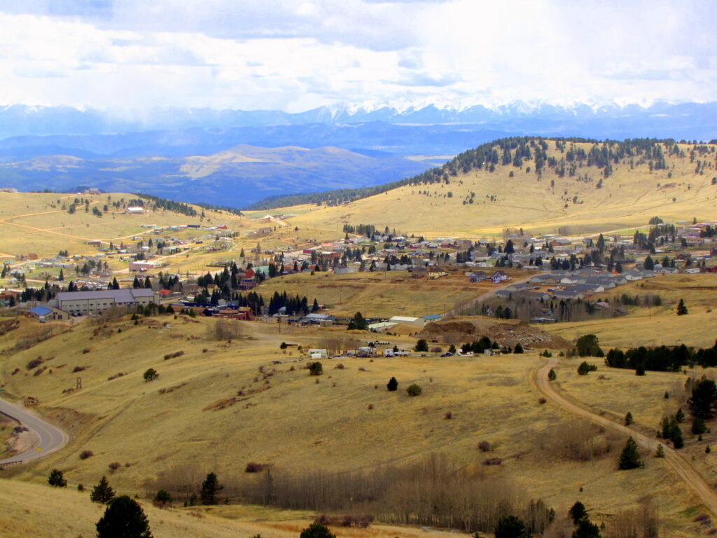 Sky view of an old western town, Cripple Creek Colorado. This t