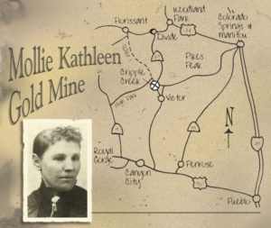 Mollie Kathleen and a map of Cripple Creek and other mining towns nearby