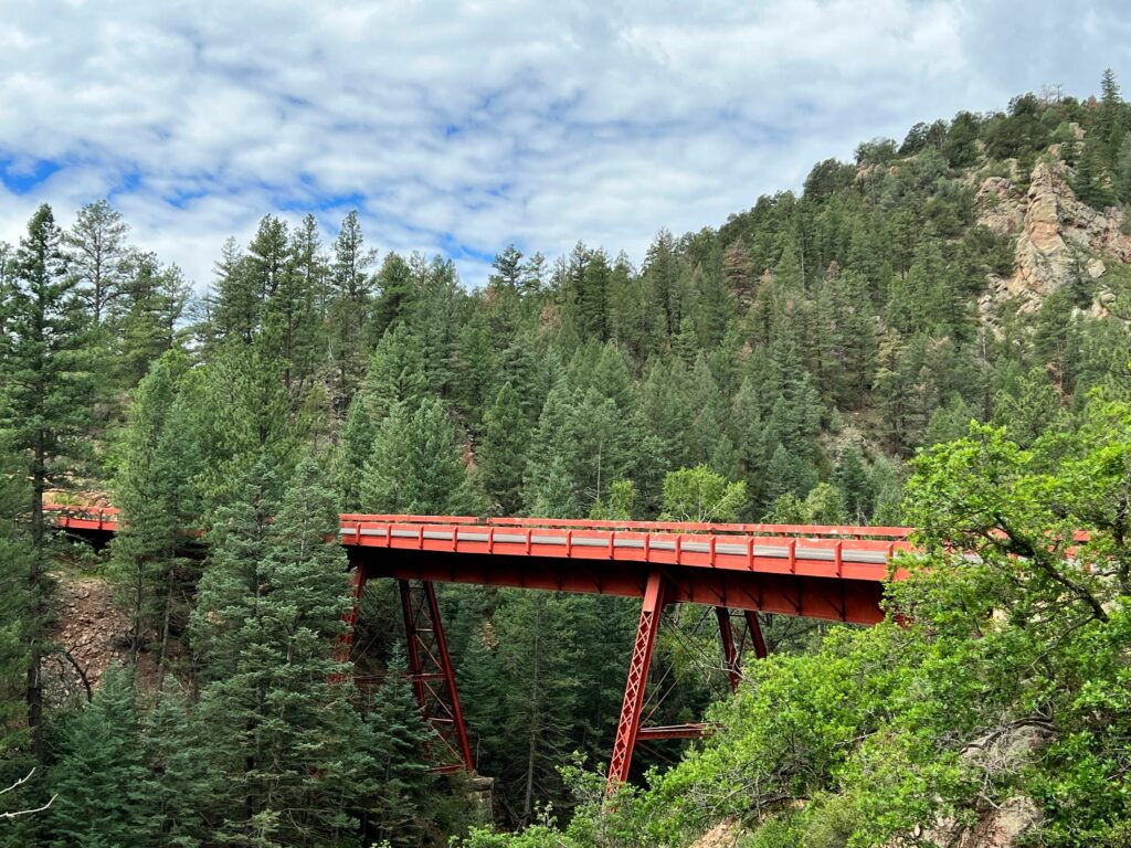 A red bridge found in Phantom Canyon outside of Cripple Creek.