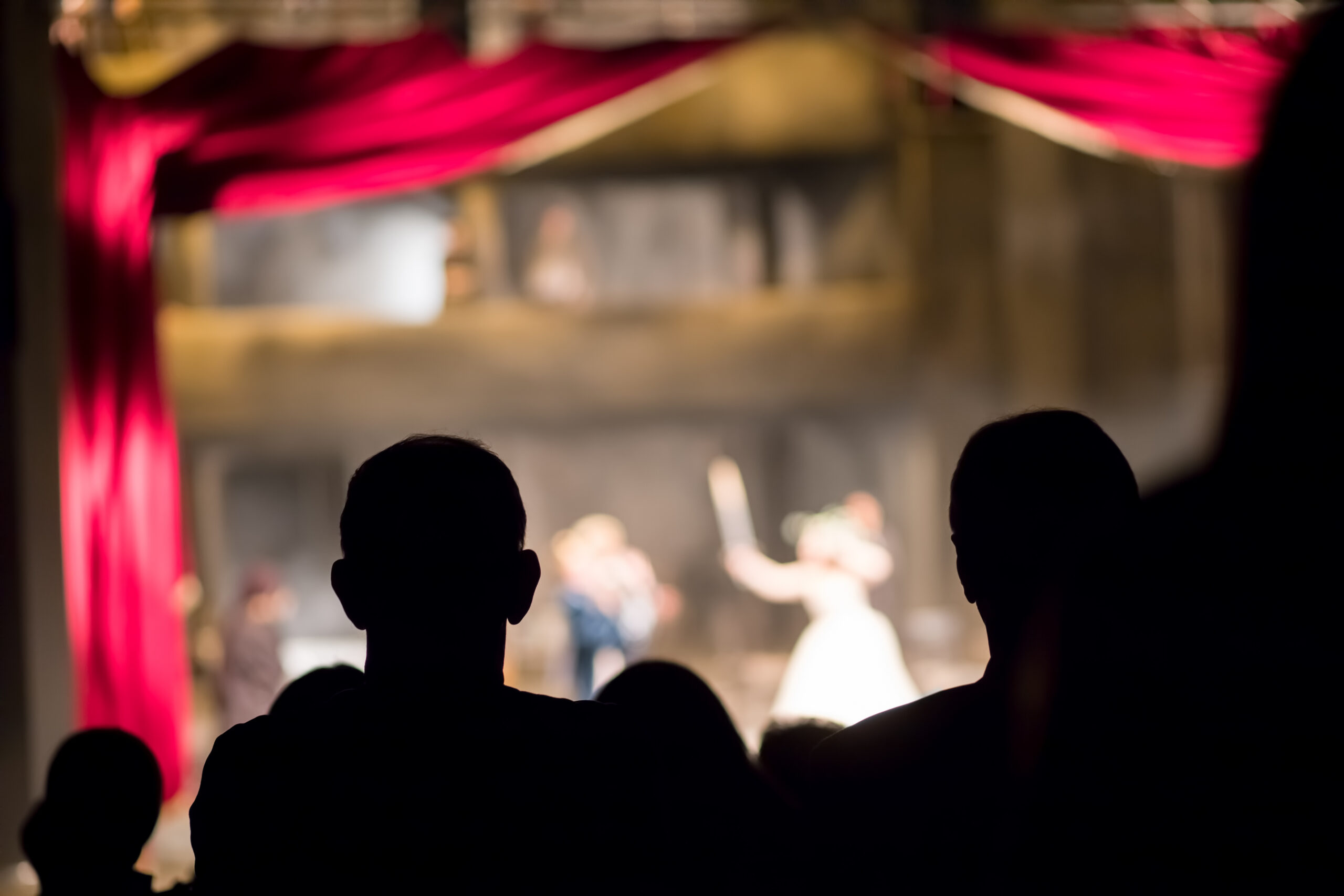 Audience watching a play at a theater.