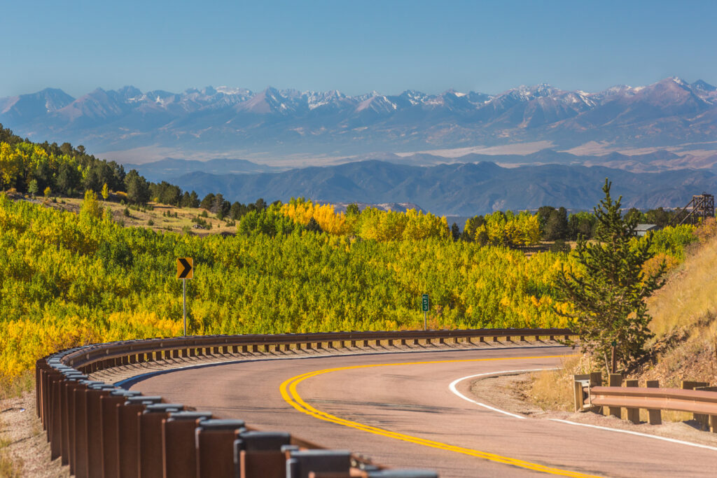 A scenic fall road outside of Cripple Creek Colorado 