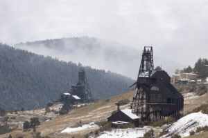 Historic gold mines of the Cripple Creek Victor mining district in the Pike National Forest of Colorado
