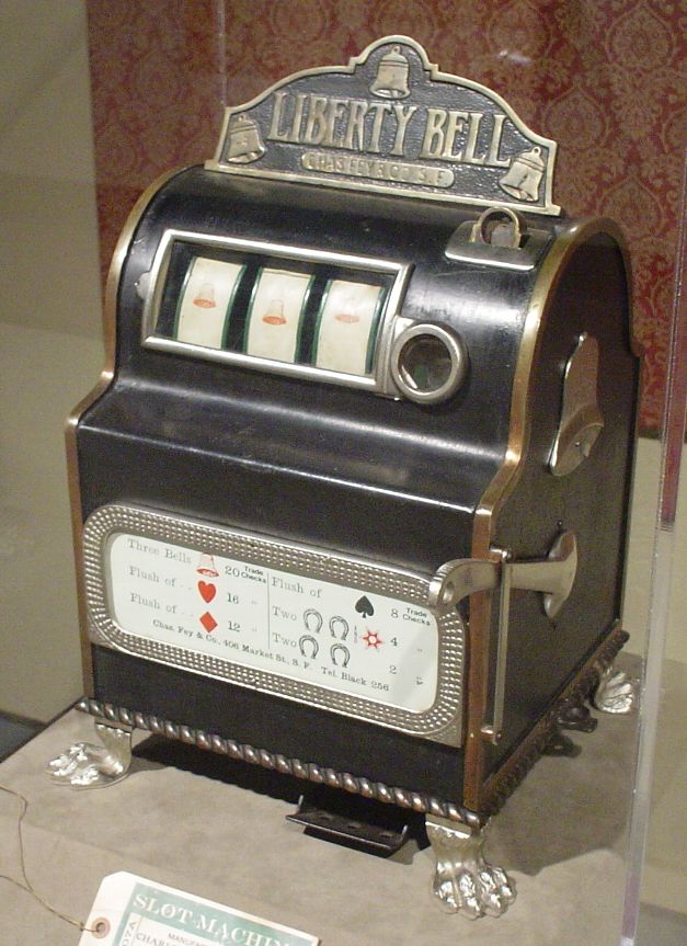 A picture of the first slot machine, the liberty bell.