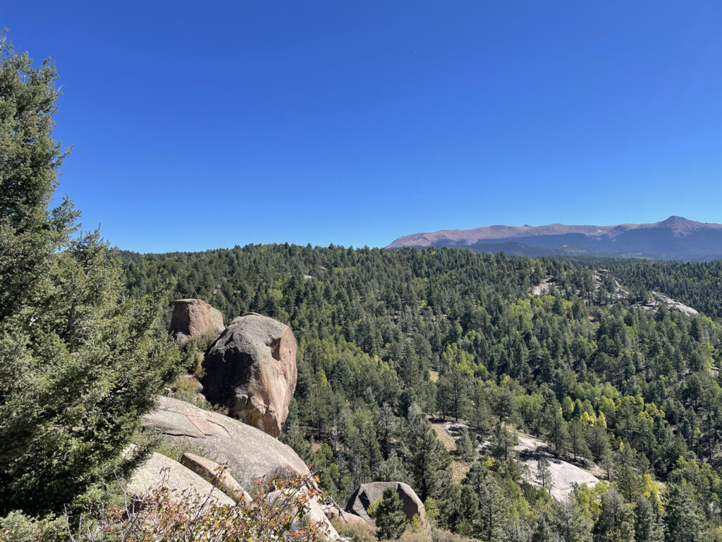 A view of the mountainous landscape in Mueller State Park 
