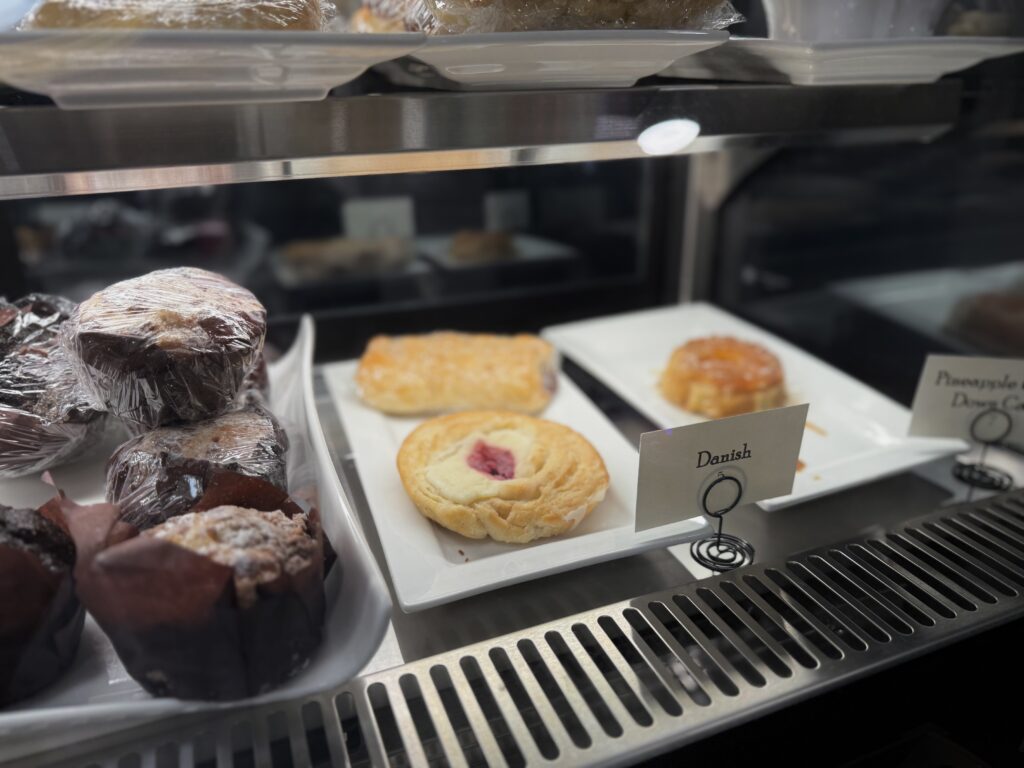 Snacks behind a glass display